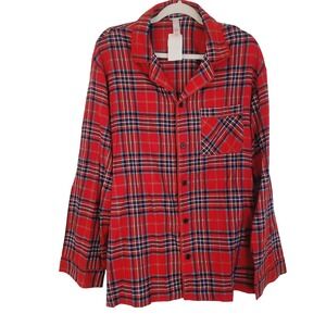 Wondershop Mens Red Plaid Flannel Pajama Top Long Sleeve Button Up Shirt Large